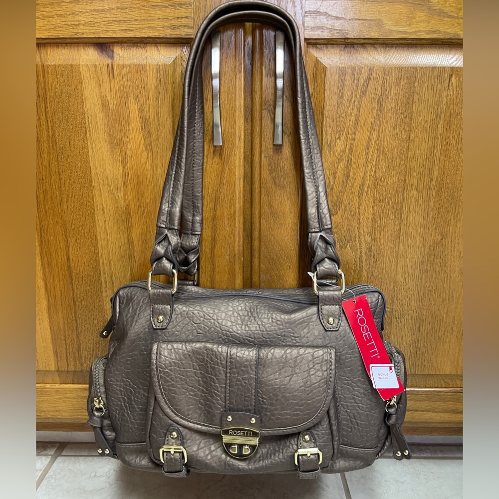 NWT Rosetti Shoulder Bag Purse Highlander Barrel Antique Brass
